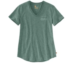 T-Shirt Carhartt Women Lockhart Graphic V-Neck Musk Green Heather Nep