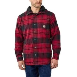 Carhartt Flannel Plaid Oxblood Hooded Shirt Heren
