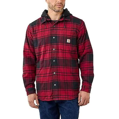 Carhartt Flannel Plaid Oxblood Hooded Shirt Heren 1 Carhartt Flannel Plaid Oxblood Hooded Shirt Heren