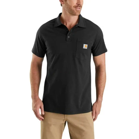 Carhartt Force Cotton Delmont Pocket Black Polo Heren 1 Carhartt Force Cotton Delmont Pocket Black Polo Heren