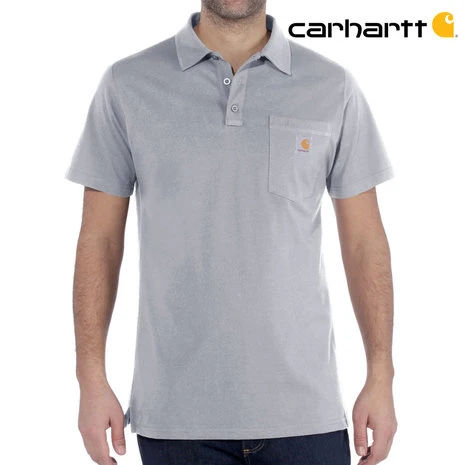 Carhartt Force Cotton Delmont Pocket Heather Grey Polo Heren 2 Carhartt Force Cotton Delmont Pocket Heather Grey Polo Heren - Afbeelding 2