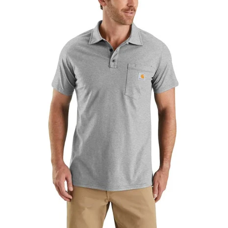 Carhartt Force Cotton Delmont Pocket Heather Grey Polo Heren 1 Carhartt Force Cotton Delmont Pocket Heather Grey Polo Heren