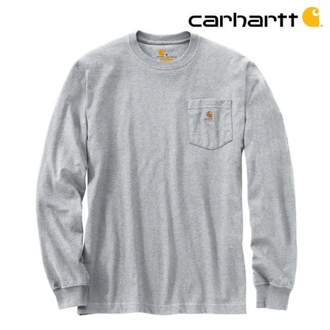 Carhartt K126 Heavyweight LS Pocket Heather Grey T-Shirt Heren 2 Carhartt K126 Heavyweight LS Pocket Heather Grey T-Shirt Heren - Afbeelding 2