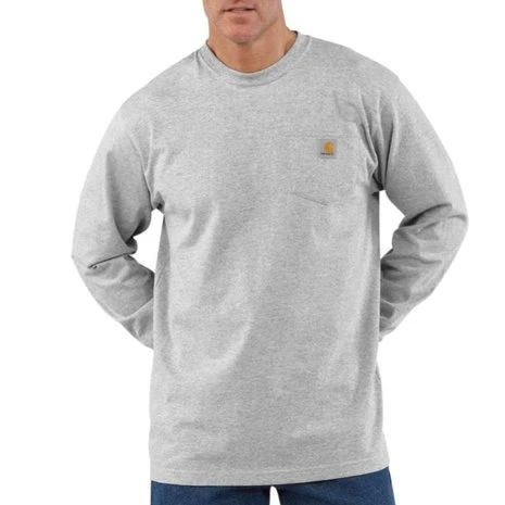 Carhartt K126 Heavyweight LS Pocket Heather Grey T-Shirt Heren 1 Carhartt K126 Heavyweight LS Pocket Heather Grey T-Shirt Heren