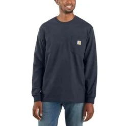 Carhartt K126 Heavyweight LS Pocket Navy T-Shirt Heren