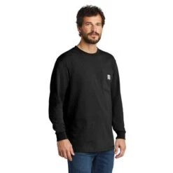 Carhartt K126 Heavyweight LS Pocket Zwart T-Shirt Heren -Carhartt Werkout Verkoopwinkel carhartt k126 heavyweight ls pocket zwart t shirt 7