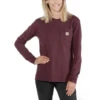 Carhartt Pocket Deep Wine Long Sleeve Shirt Dames