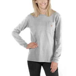 Carhartt Pocket Heather Grey Long Sleeve Shirt Dames