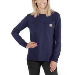 Carhartt Pocket Navy Long Sleeve Shirt Dames