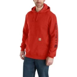 Carhartt Sleeve Logo Chilli Pepper Heather Hooded Sweatshirt Heren