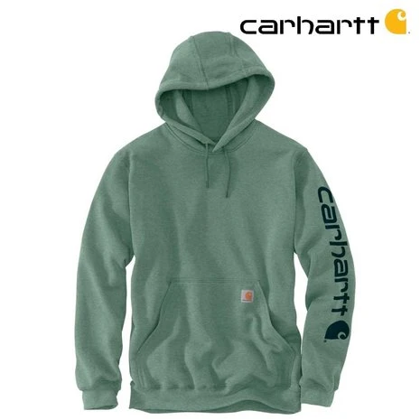 Carhartt Sleeve Logo Jade Heather Hooded Sweatshirt Heren 2 Carhartt Sleeve Logo Jade Heather Hooded Sweatshirt Heren - Afbeelding 2