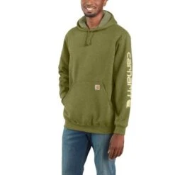 Carhartt Sleeve Logo True Olive Heather Hooded Sweatshirt Heren