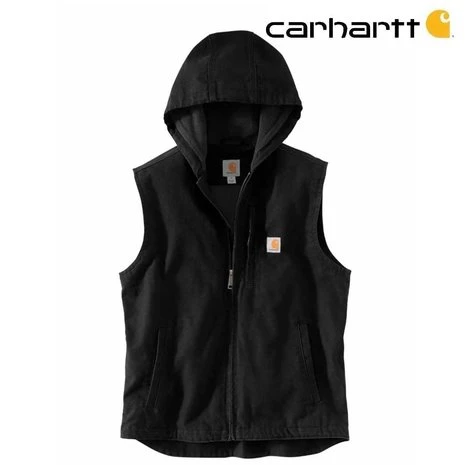 Carhartt Washed Duck Fleece-Lined Zwart Hooded Vest Heren 2 Carhartt Washed Duck Fleece-Lined Zwart Hooded Vest Heren - Afbeelding 2