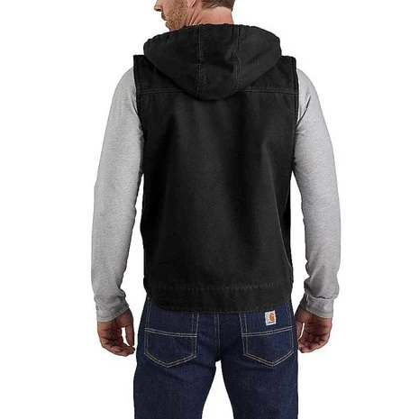 Carhartt Washed Duck Fleece-Lined Zwart Hooded Vest Heren 3 Carhartt Washed Duck Fleece-Lined Zwart Hooded Vest Heren - Afbeelding 3