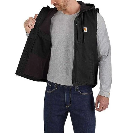 Carhartt Washed Duck Fleece-Lined Zwart Hooded Vest Heren 4 Carhartt Washed Duck Fleece-Lined Zwart Hooded Vest Heren - Afbeelding 4