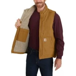 Carhartt Washed Duck Sherpa-Lined Bruin Mock-Neck Vest Heren -Carhartt Werkout Verkoopwinkel carhartt washed duck sherpa lined bruin mock neck 3