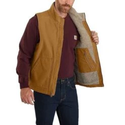 Carhartt Washed Duck Sherpa-Lined Bruin Mock-Neck Vest Heren -Carhartt Werkout Verkoopwinkel carhartt washed duck sherpa lined bruin mock neck 4