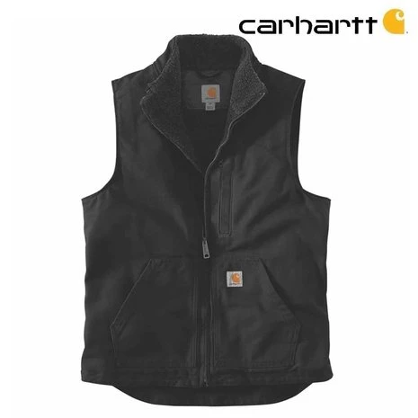 Carhartt Washed Duck Sherpa-Lined Zwart Mock-Neck Vest Heren 2 Carhartt Washed Duck Sherpa-Lined Zwart Mock-Neck Vest Heren - Afbeelding 2