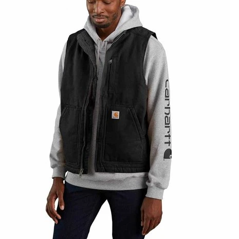 Carhartt Washed Duck Sherpa-Lined Zwart Mock-Neck Vest Heren 3 Carhartt Washed Duck Sherpa-Lined Zwart Mock-Neck Vest Heren - Afbeelding 3