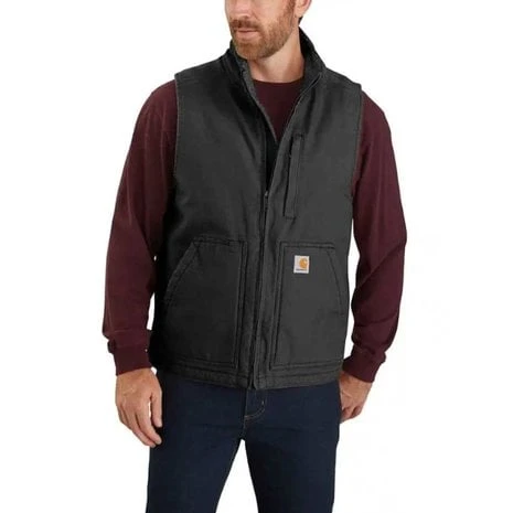 Carhartt Washed Duck Sherpa-Lined Zwart Mock-Neck Vest Heren 1 Carhartt Washed Duck Sherpa-Lined Zwart Mock-Neck Vest Heren